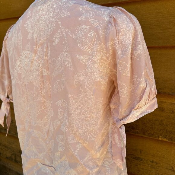 Madewell Light Pink Silk Coral V-Neck Floral Print Blouse Shirt Size S - Picture 8 of 9